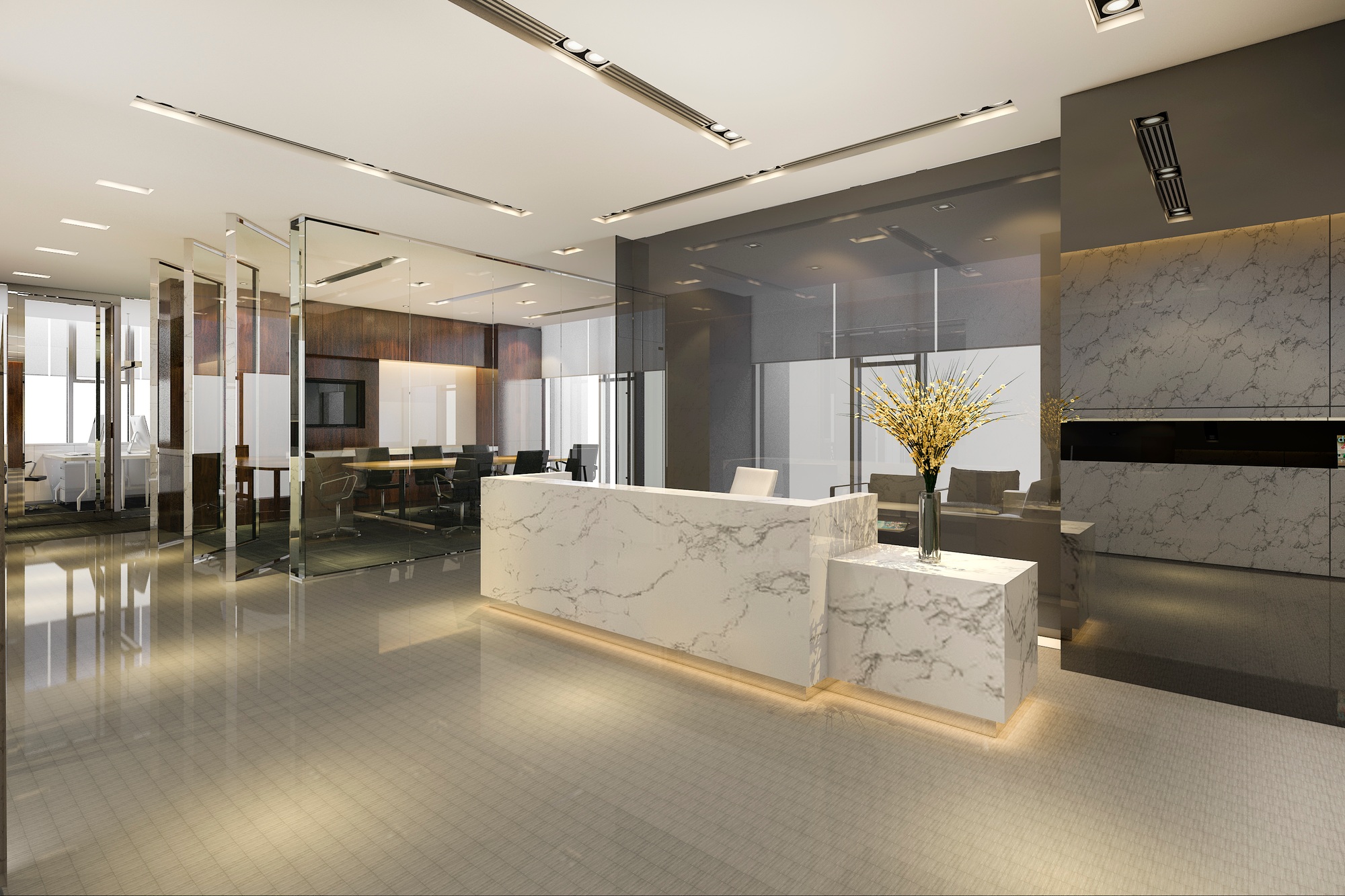 3d rendering modern luxury hotel and office reception and lounge with meeting room chair